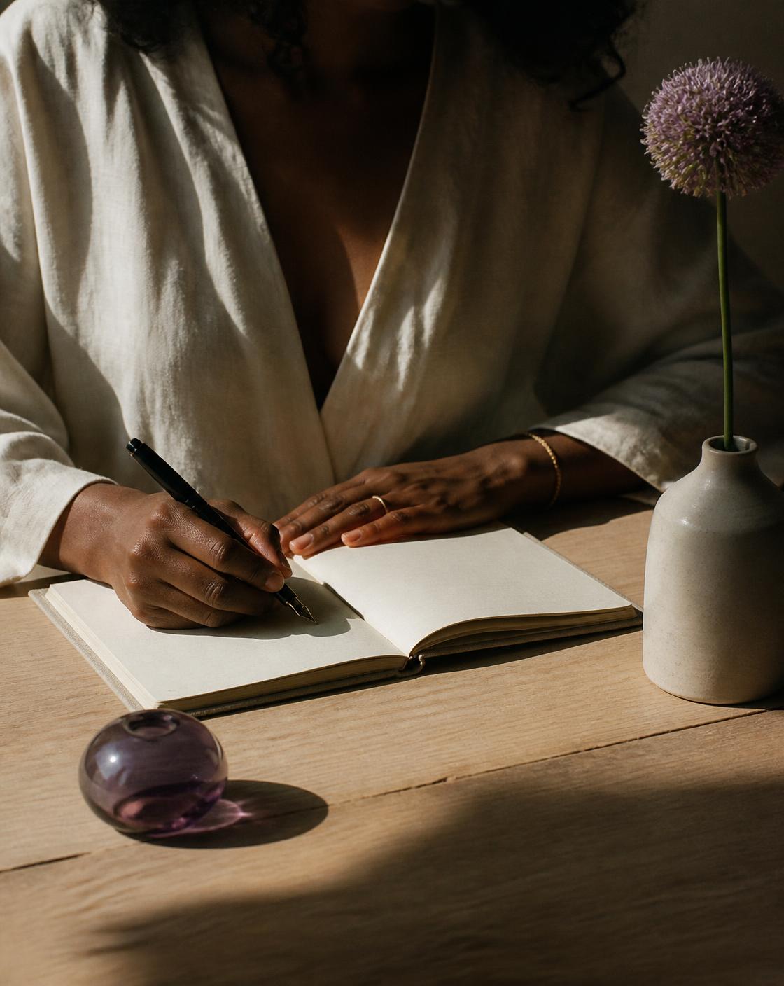 Laurel writing at her desk